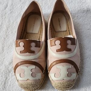 Tory Burch Women's Popoy Pink and Brown Espadrilles Size 7.5 Preowned